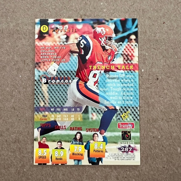 1995 Topps Stadium Club Derek Russell #287 Denver Broncos Football Card - Picture 2 of 2
